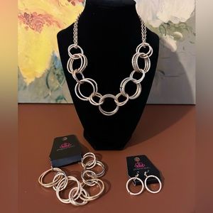 Gold Tone Bracelet, Necklace & Earrings Set